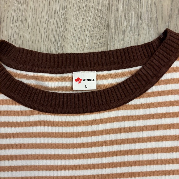 Striped Brown and Cream Long Sleeve Top - Picture 3 of 3